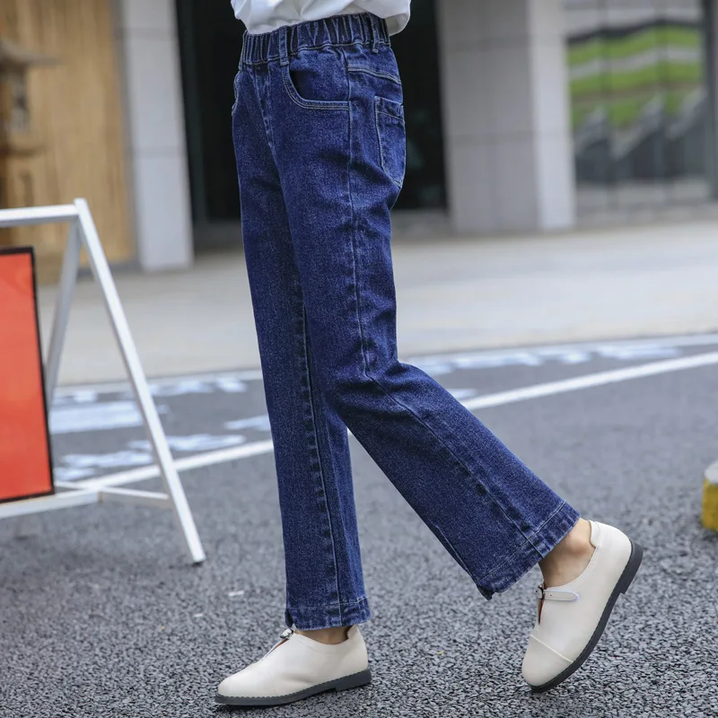 Детские джинсовые брюки осенние модные для мальчиков и девочек синие детская