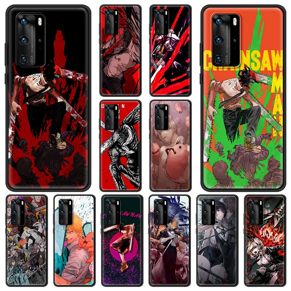 

Hot Anime Chainsaw Man Phone Case Cover Bag For Huawei Y6 Y7 2019 P30 Pro P40 Lite E P Smart Z Silicon Shockproof Shell Fundas