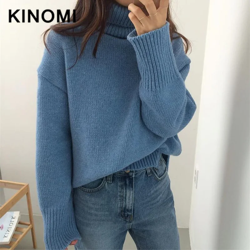 KINOMI Новое поступление женские свитера Осень Зима 2019 Пуловер Вязаный Водолазка