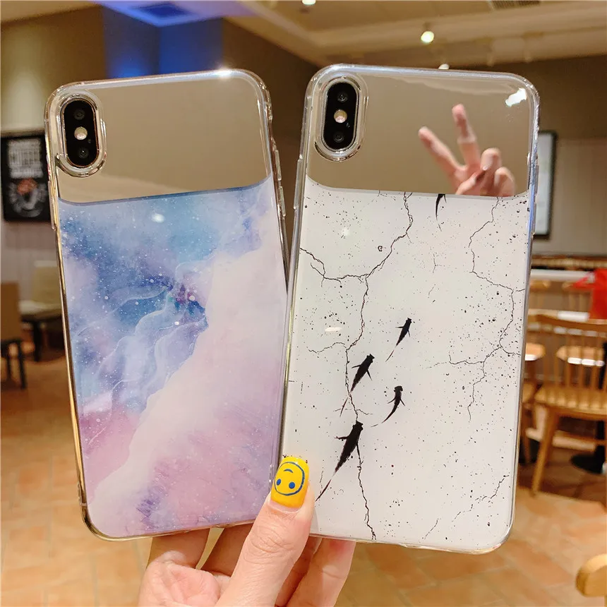 Косметический зеркальный чехол для телефона samsung Galaxy S10 S9 S8 S7 plus мраморный Мягкий