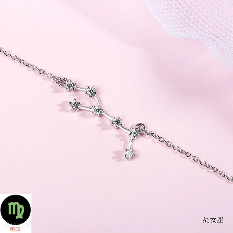 Virgo ElfoPlataSi Real 925 Sterling Silver Crystal Taurus Capricorn Scorpio Twelve Constellation Bracelet Bangle Women Wedding Jewelry - Окраска металла: Virgo