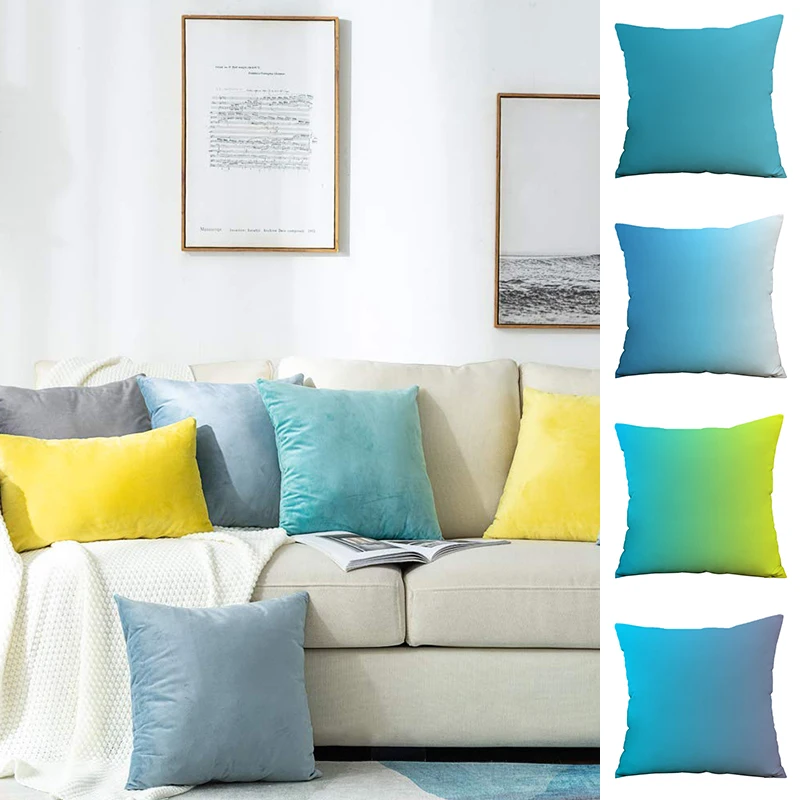 Velvet Cushion Cover Gradient Color Shiny Pillow Cover for Living Room Sofa Blue Decorative Pillows Nordic Housse de Coussin
