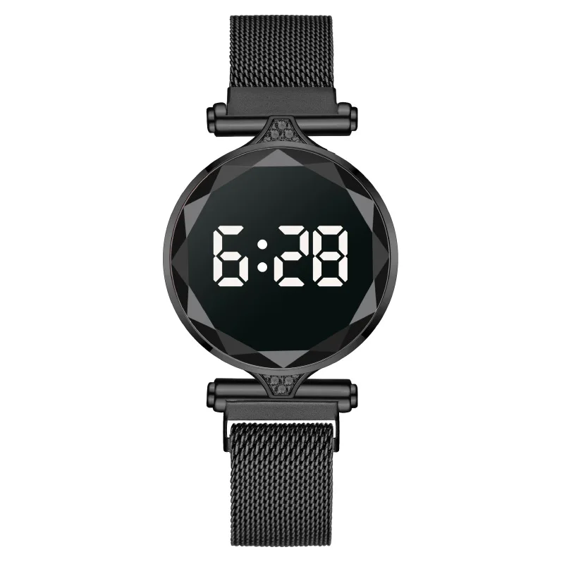 

Luxury Digital Magnet Watches For Women Rose Gold Stainless Steel Dress LED Quartz Watch Female Clock Relogio Feminino Drop Ship