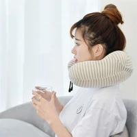 popular portable inflatable u shaped travel pillow high quality fabric sleep aid neck and nap pillow