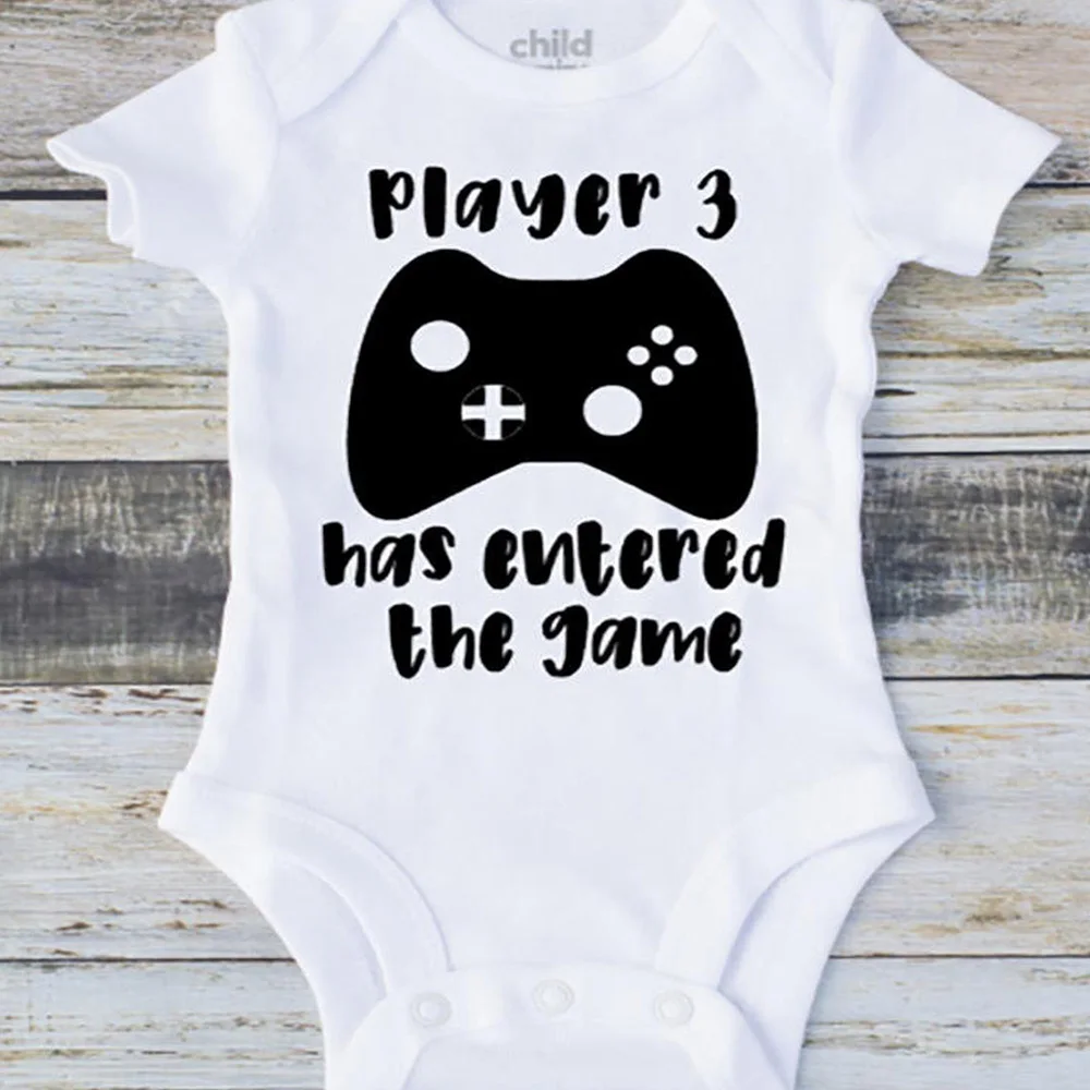 

Personalise Player 3 Birth Announcement Onesie Newborn Baby Onesies Baby Shower Gift Gamer Dad Siamese clothes