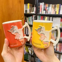 cartoon cute unicorn water cup creative couple coffee mug office home coffee cup with lid ceramic kawaii mug christmas gift