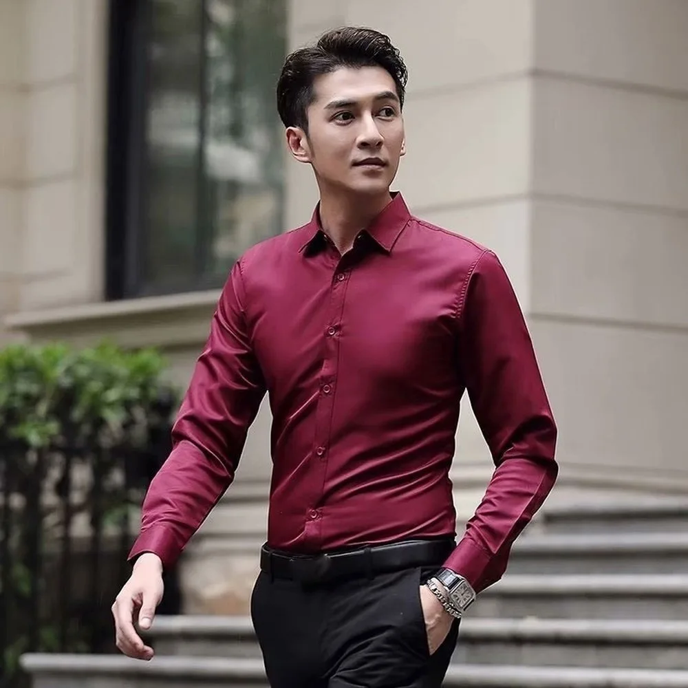 Рубашка мужская с длинным рукавом повседневная сорочка Slim Fit деловая мягкая