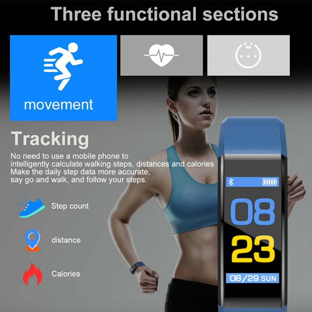 

ID115 Plus Color Screen Heart Rate And Blood Pressure Monitor Fitness Pedometer Sedentary Reminder USB Charging Smart Watch