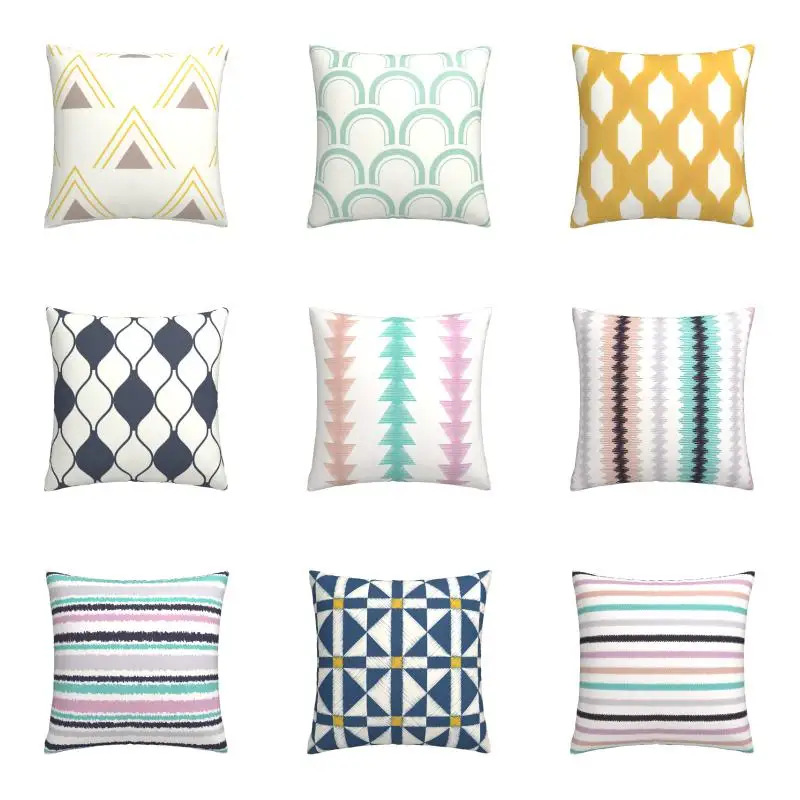 

Cyan Abstract Geometric Watercolor Nordic Geometric Office Decor Cushion Cover
