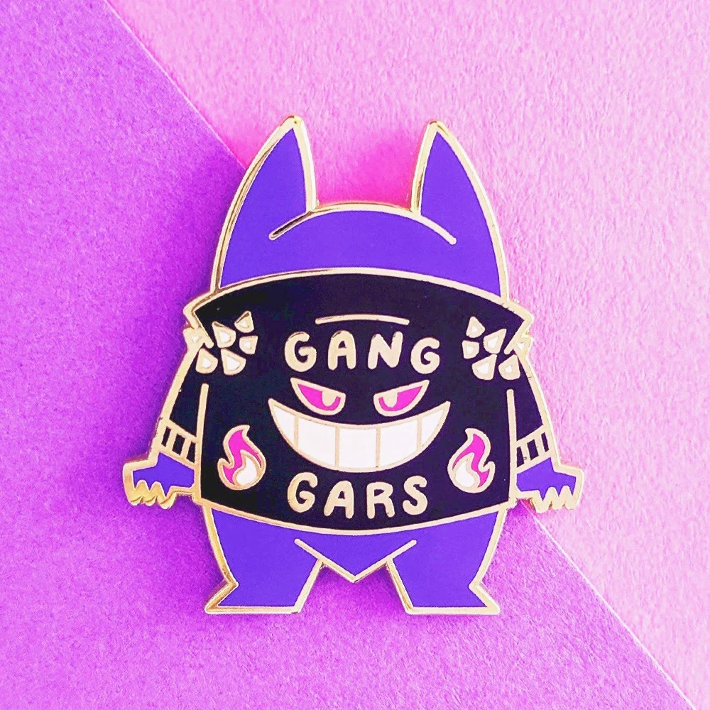 Фото Забавные Gang Гарс твердым эмалиевым покрытием Pin модные фиолетовые генгар брошь в