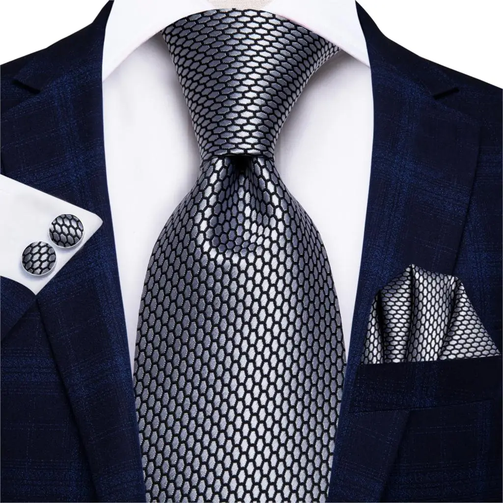 Hi Tie серый Модный деловой серебристый галстук в клетку из 100% шелка мужской 8 5 см