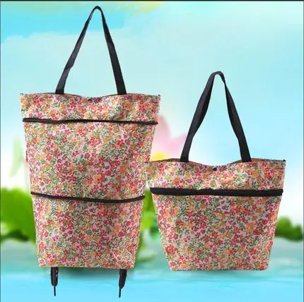 Small floral RUPUTIN New Folding Portable Shopping Bags Buy Vegetables Bag High Capacity Shopping Food Organizer Trolley Bag On Wheels Bags - Цвет: Small floral