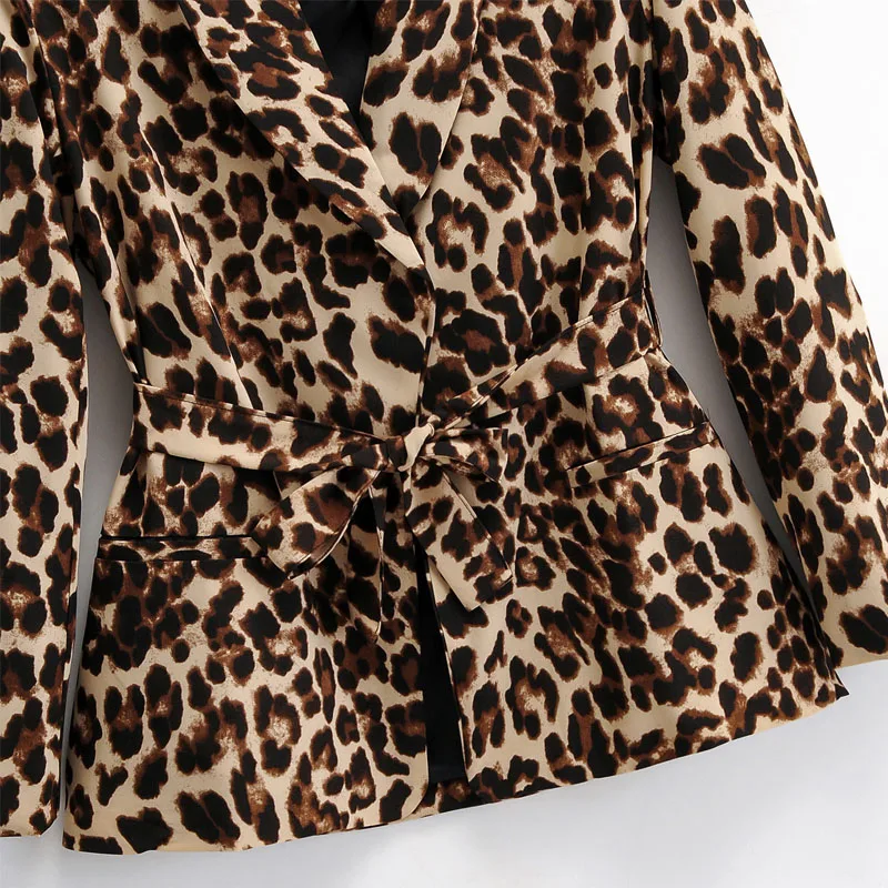 

Leopard-print Lapel Long-sleeved Lace Harajuku Casual Vacation Female Jacket Sexy Animal Pattern Wild Women's Coat