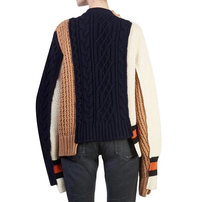 TWOTWINSTYLE лоскутный хит цвета женский свитер с длинным рукавом и круглым вырезом на