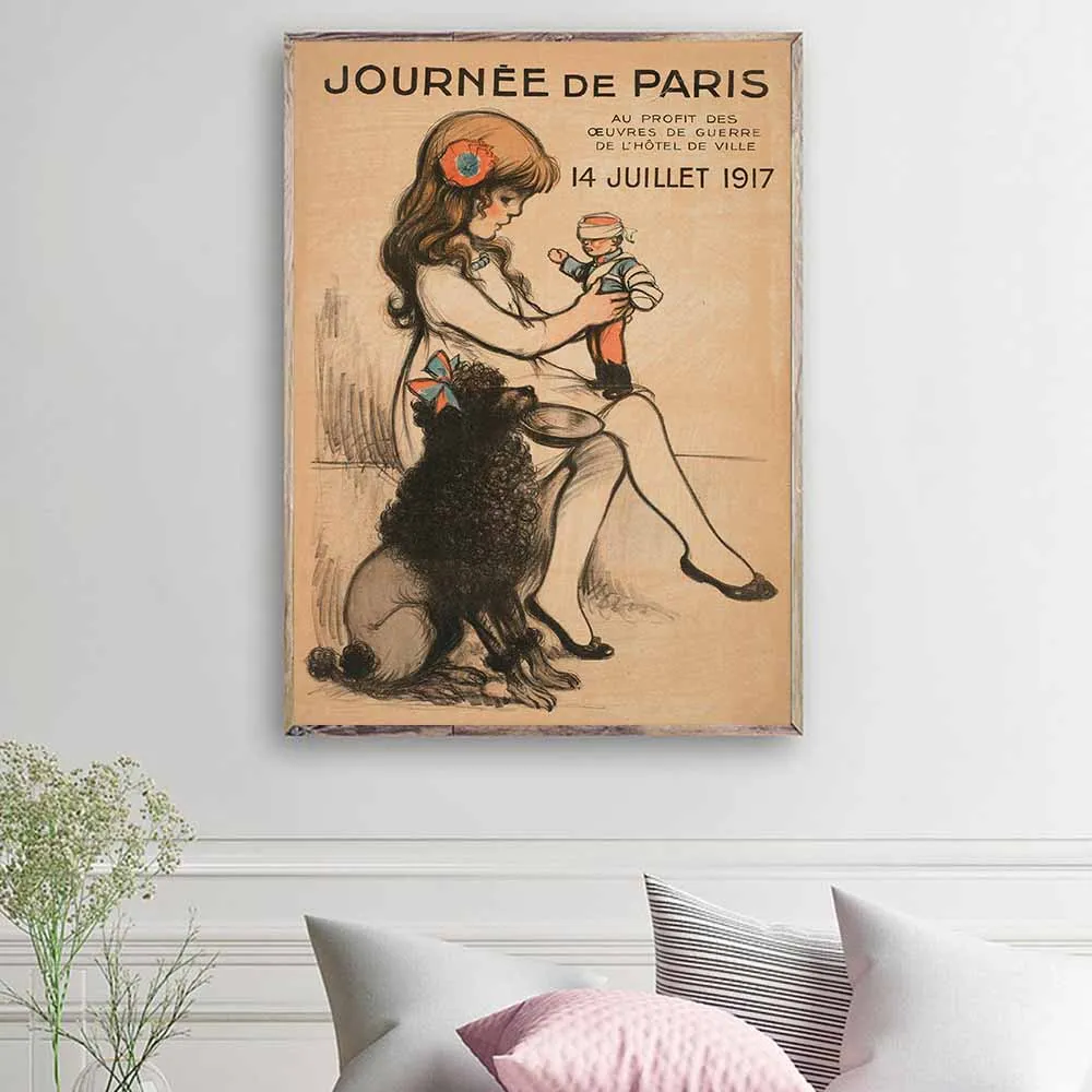 Винтажный французский постер Пастельная иллюстрация день Парижа креативный