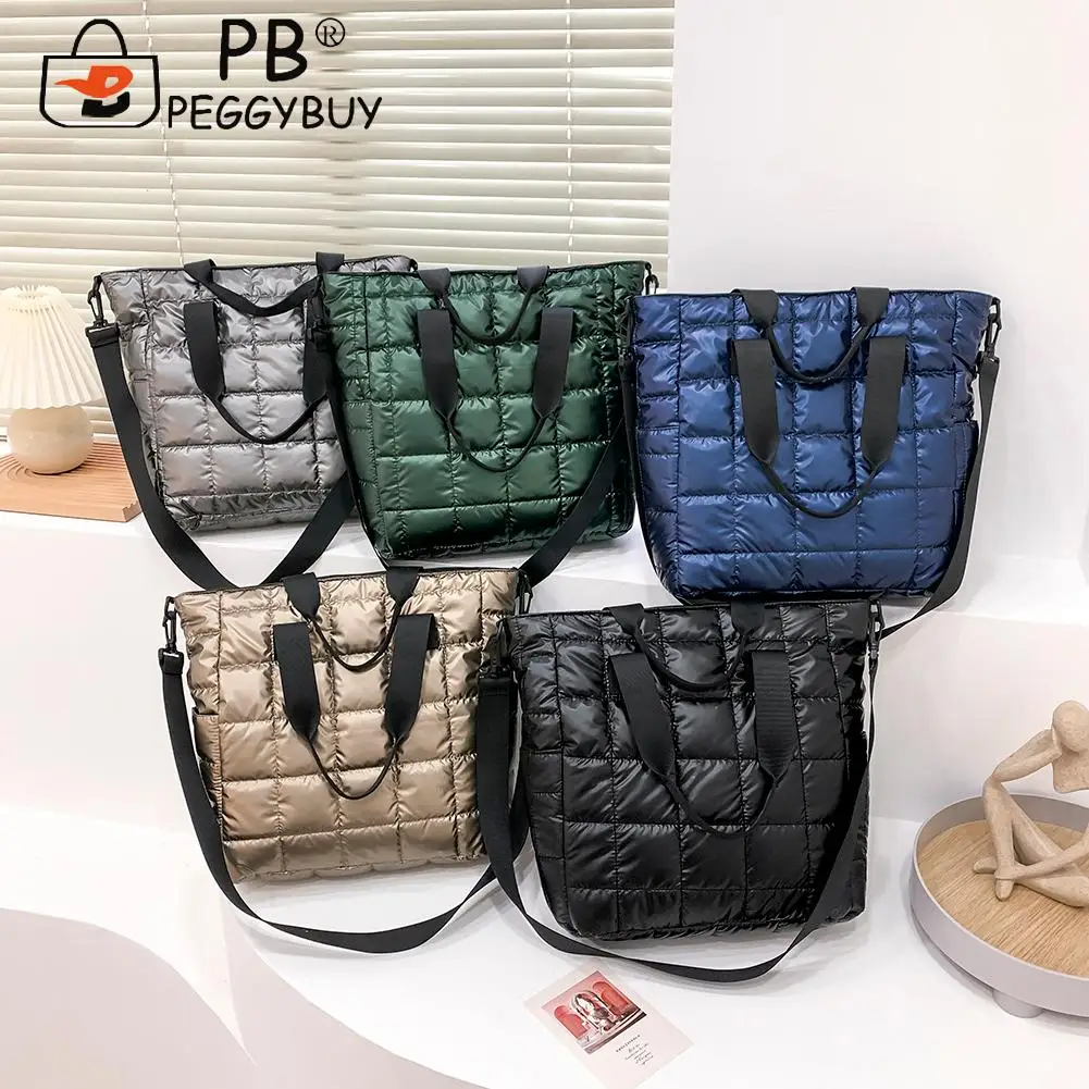 

Women Casual All-match Nylon Padded Quilted Shoulder Underarm Tote Bag Portable Solid Color Zipper Large Capacity Handbags