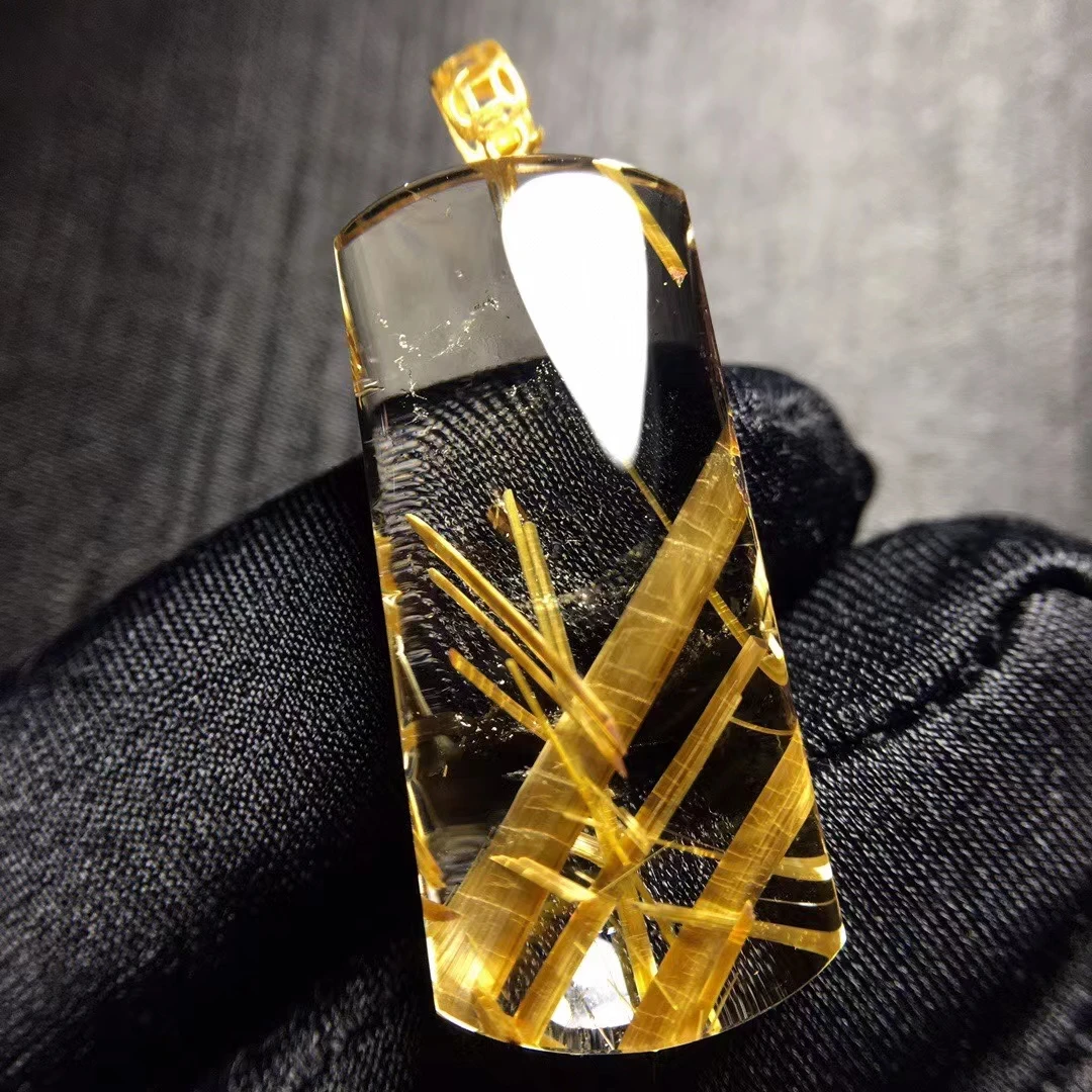 

Натуральный Золотой рутилированный кварц, Прямоугольный кулон, драгоценный камень, Бразилия, 31,6*14*7,6 мм, богатые женские и мужские ювелирные...