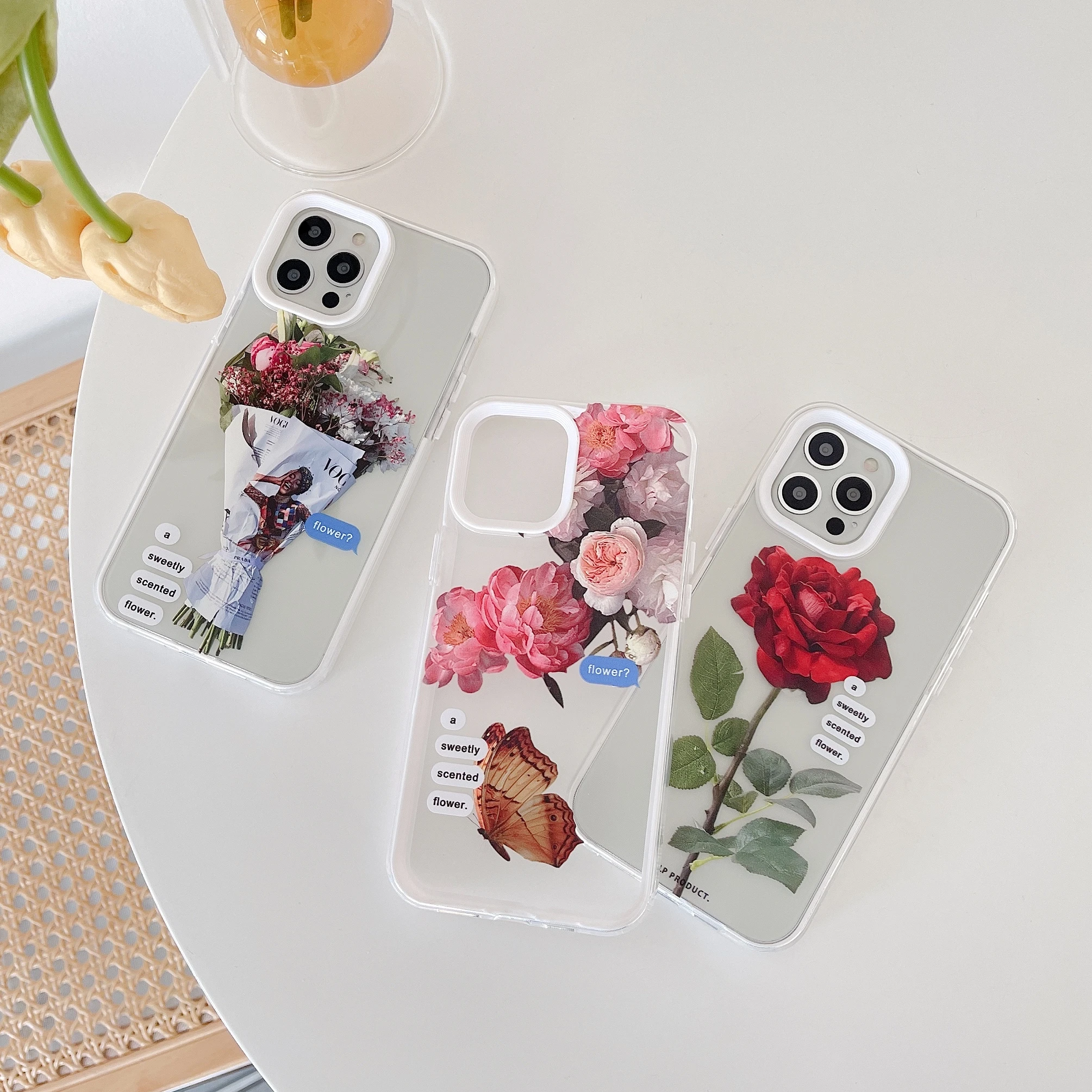 

Three-In-One Frame Shell With English Flowers For IPhone13 12 11 Pro Max XS XR 7 8Plus All-Inclusive Side Shockproof Back Cover