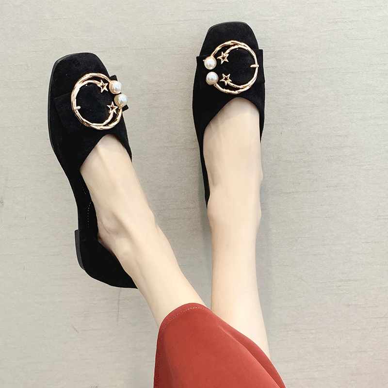 Балетки женские с жемчугом искусственная замша без застежки лоферы топ сайдеры