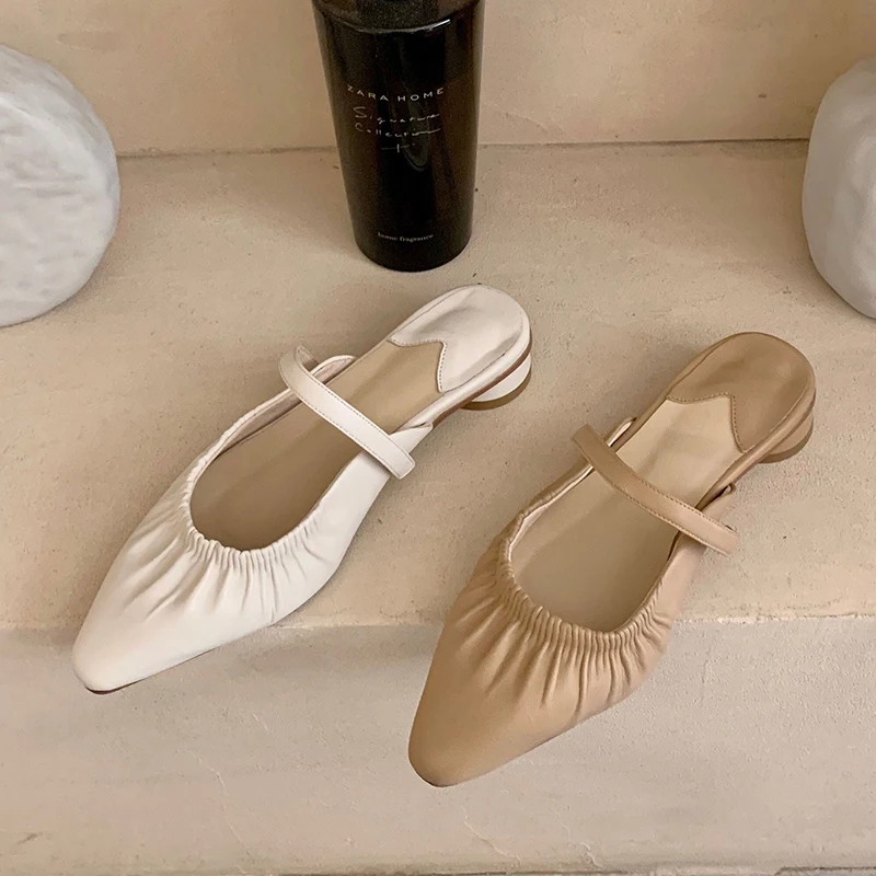 

ISNOM 2020 Soft Leather Women's Slippers Fashion Mules Shoes Woman Strip Chunky Heels Summer Slides Shoes Ladies Slippers