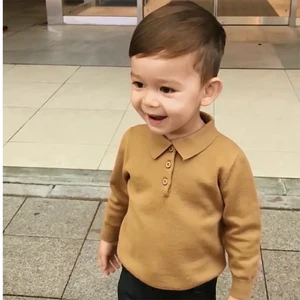 Свитер вязаный однотонный с отложным воротником для мальчиков и девочек 1-5 лет, Осень-зима 2019