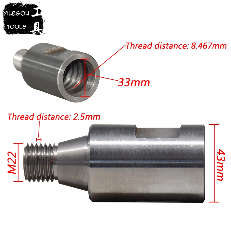 Алмазный адаптер для дрели m22. Выходное расстояние резьбы вала алмазной 8 467 мм.