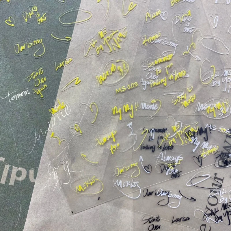 

Тонкие золотые/белые/черные наклейки для ногтей с английскими буквами прозрачные японские 5D гравированные наклейки для ногтей Аксессуары ...