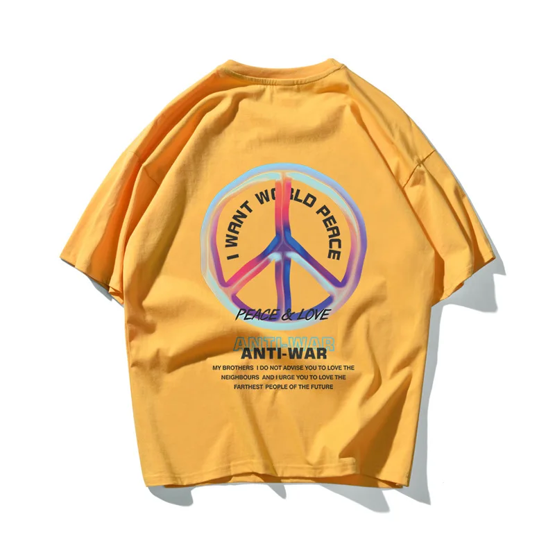 

Летняя модная забавная Ретро футболка в стиле Ins с принтом «анти-война», Мужская качественная футболка из 100% хлопка, черная розовая футболка...