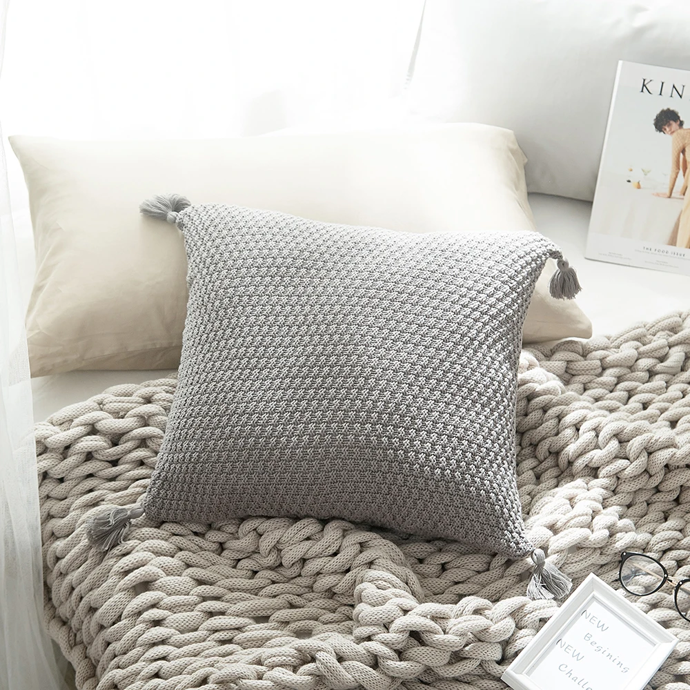 Нордическая хлопковая трикотажная квадратная наволочка для подушки с