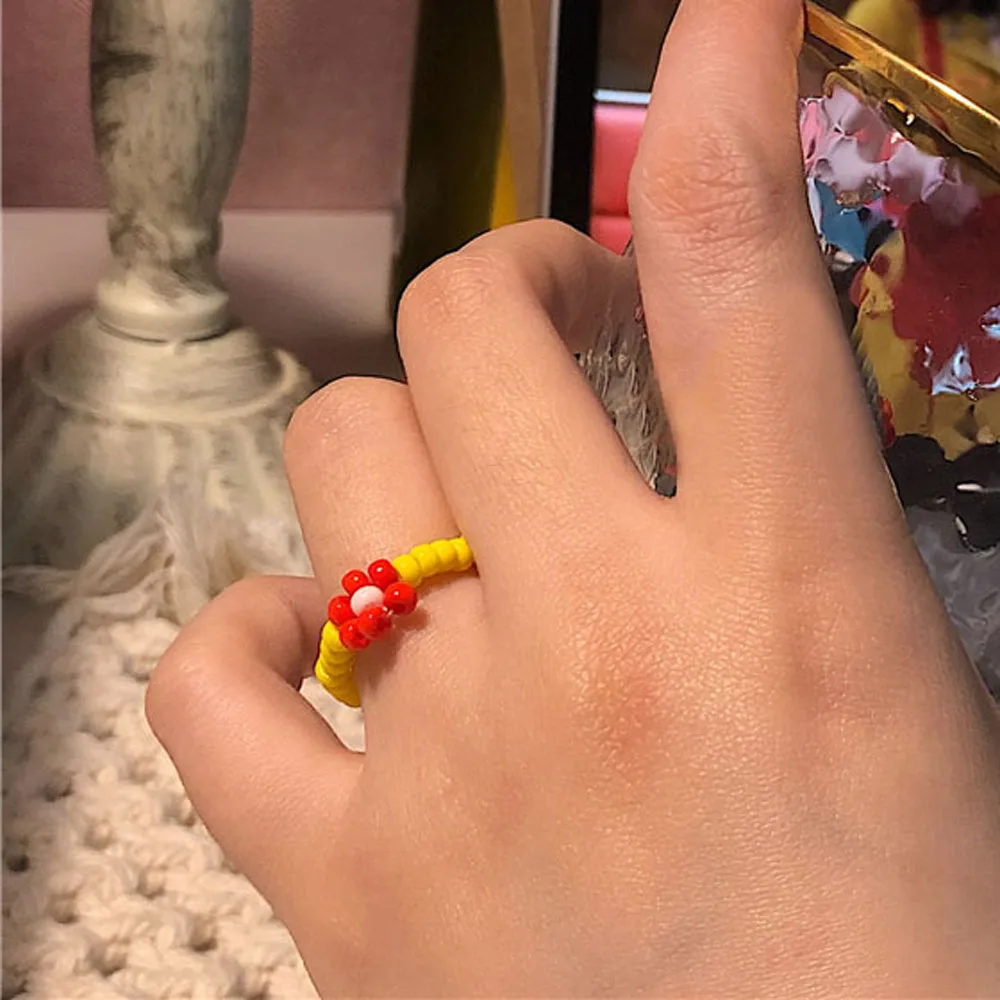 Fashion Trendy Original Bohemian Multicolor Small Flowers Beizhu Jewelry Set Girl Handmade Style Necklace Ring | Украшения и