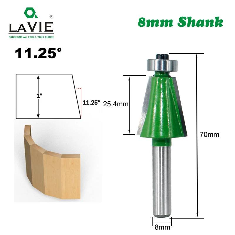 

LAVIE 1pc 8mm Shank Chamfer Router Bit 11.25 Degree Bevel Edging Milling Cutter for Wood Woodorking Machine Tools MC02110-11.25