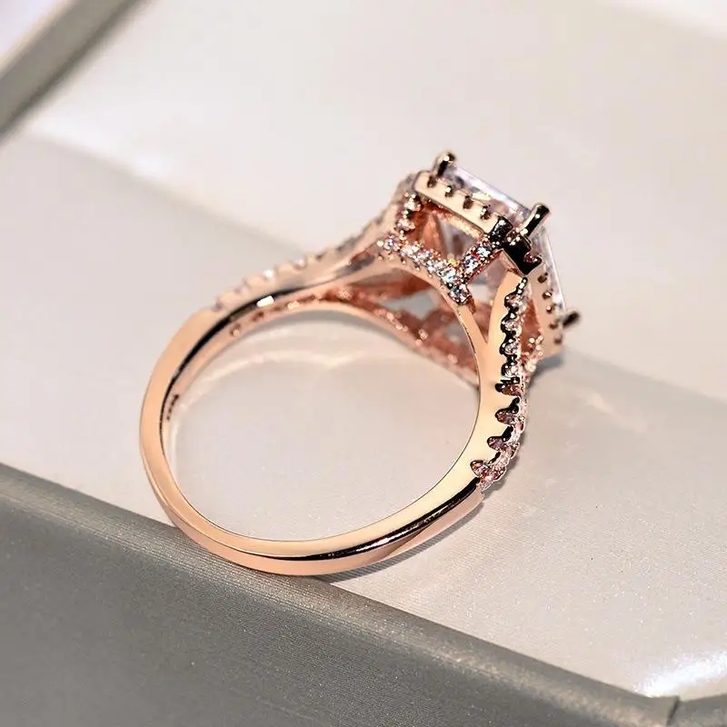 

14K Rose Gold Square Natural Zircon Ring for Women Fine Anillos De Wedding Bizuteria Mujer Jewellery Anel Diamond Gemstone Rings