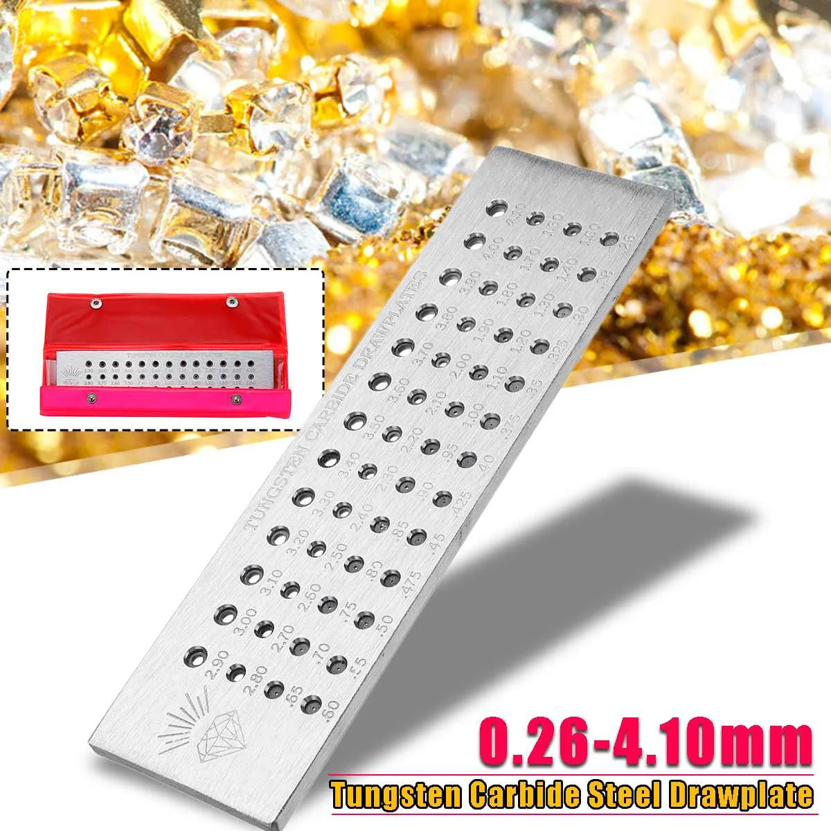 

Чертежная пластина из карбида вольфрама с 52 круглыми отверстиями, 20x5,5x0,5 см, 0,26-4,10 мм, чертежная пластина для проволоки, инструменты и оборуд...