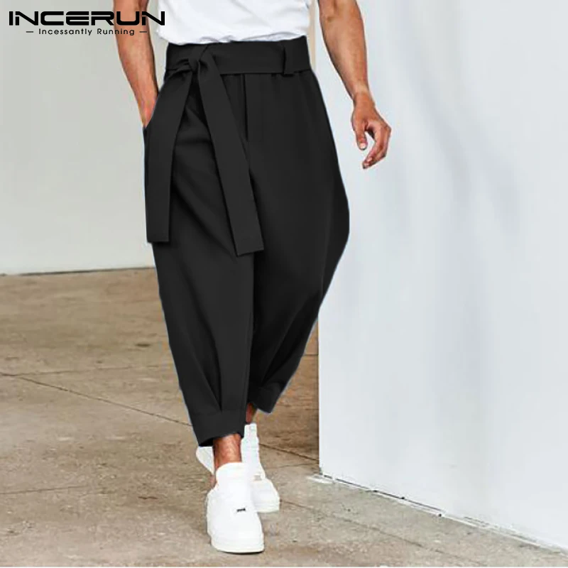 

INCERUN 2021 New Men's Fashion Solid Color Pants Drawstring Casual Harem Trouser Chinomen's Loose Wide Leg Pant Trousers S-5XL 7