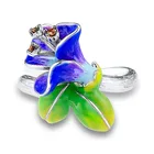 Кольцо с фиолетовой эмалью для женщин, винтажное ювелирное изделие с декором стразы, кольца с зелеными листьями и кристаллом, женские обручальные кольца для женщин