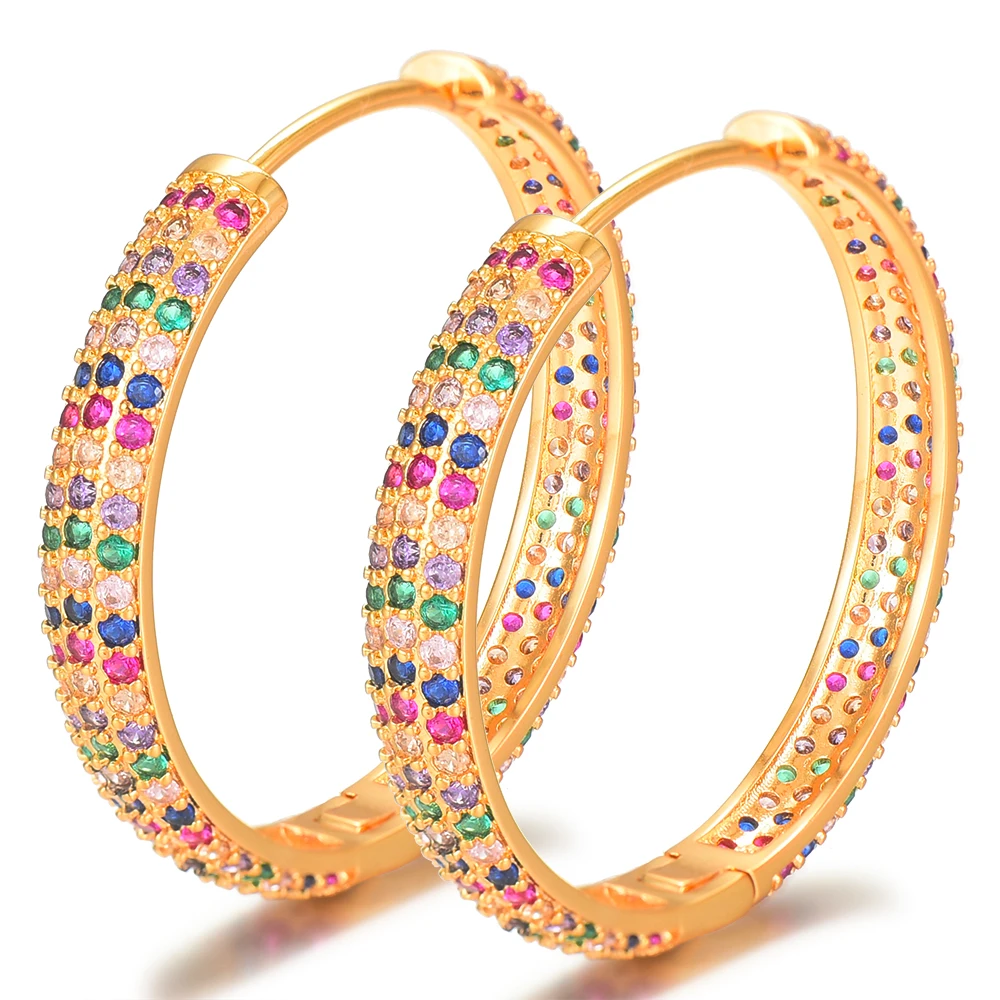 Женские серьги кольца с фианитами 37 мм|Серьги-кольца| |