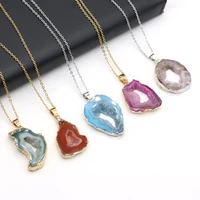 2022 vintage women necklace irregular natural stone agate gold silver edge pendant aesthetic chain for jewelry on the neck gifts