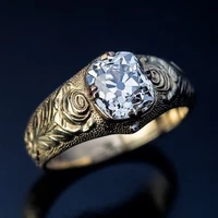 gold carved flower ring cross border hot engagement jewelry