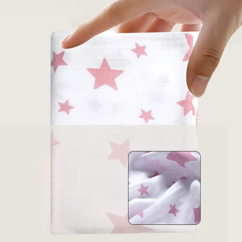 

100x70cm Baby Muslin Receiving Blanket Infants Stars Pattern Swaddling Wrap Newborn Soft Breathable Gauze Bath Towel