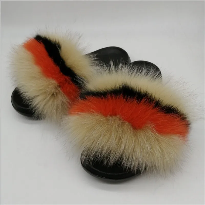 

Women New Rainbow Fur slippers Indoor Fluffy Home Fur Flip Flop Fashion Flat Furry Fur Shoes Ladies Casual Real Fox Fur Slides