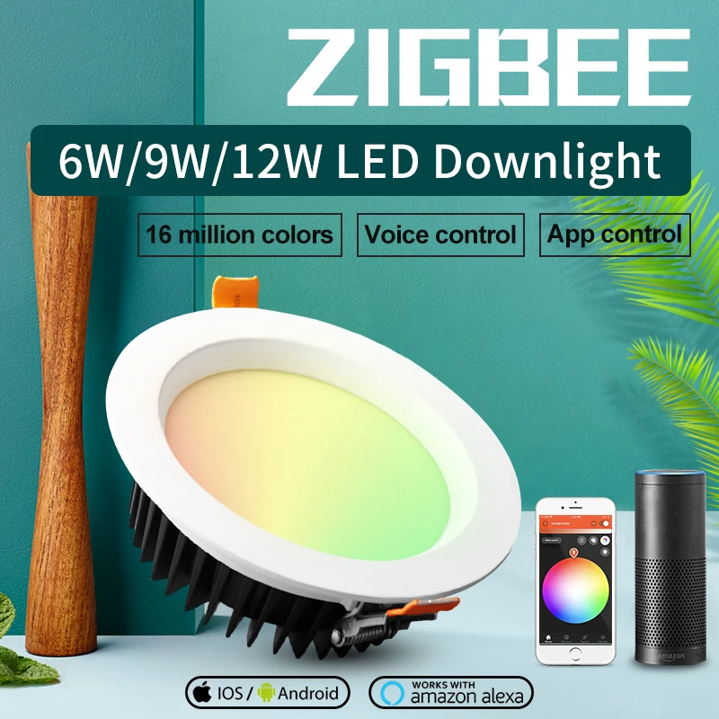 ZIGBEE ZLL Крытый Смарт 6 ваттов 9 12 светодиодный RGBCCT светильники AC100 240V совместим с Alexa