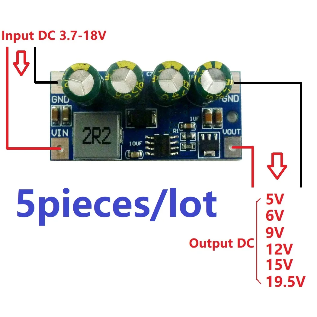 5x DD0424TA 5A повышающий DC преобразователь DC 3,7 V-18 V до 5V 6V 9V 12V 15V 19,5 V модуль