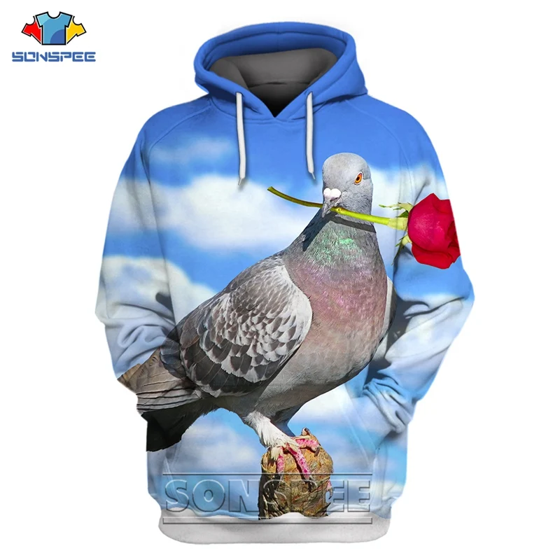 Мужская/Женская толстовка с капюшоном и 3D-принтом голубей