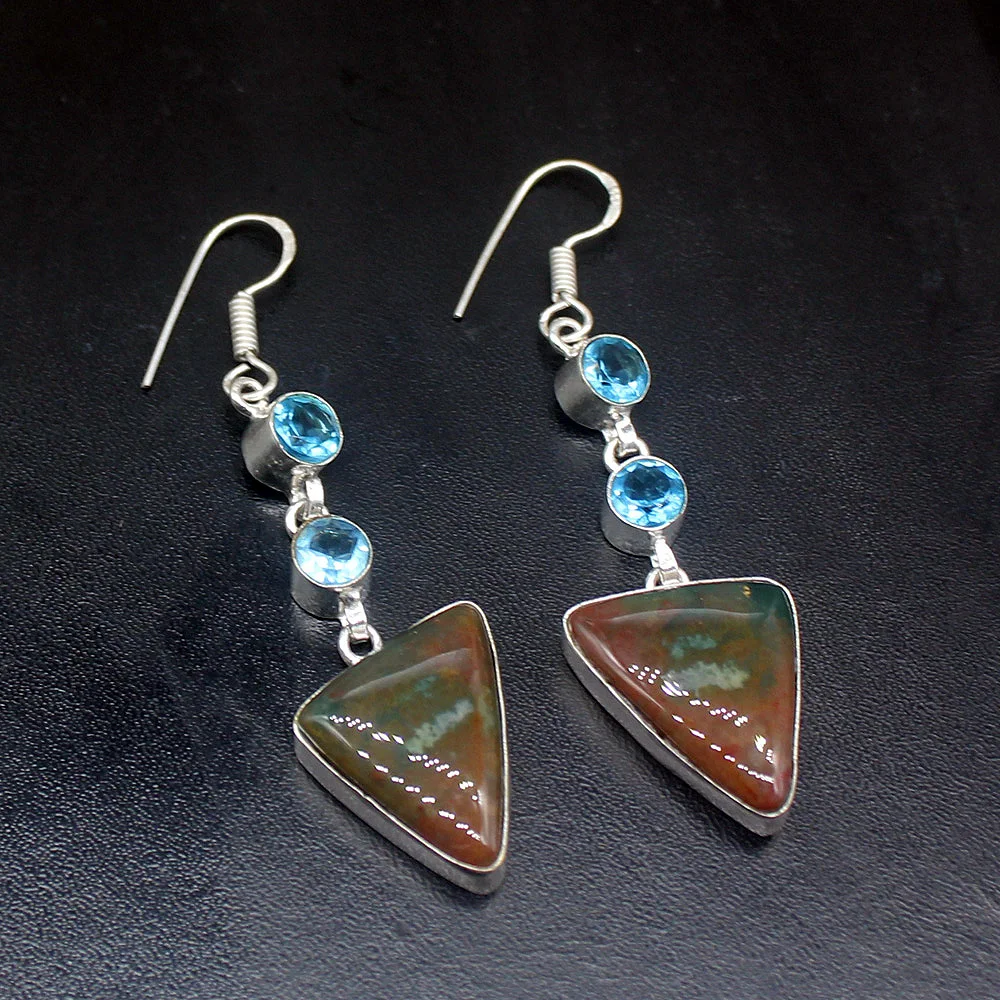 

Gemstonefactory большая акция 925 серебро океанская яшма синий топаз великолепные Женщины Подарки висячие серьги 20212158