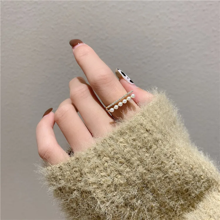 

Temperament Simple Zircon Pearl Ring Female Korean Sweet Open Rings Party Jewelry Gifts for Women