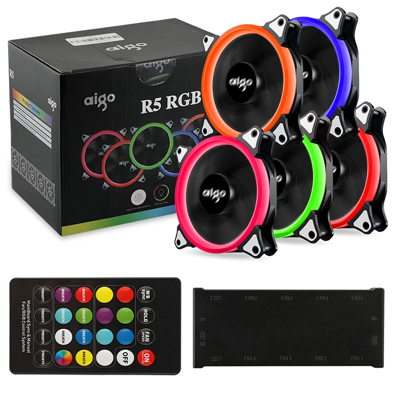 Aigo 120 мм вентилятор PC чехол Вентилятор Кулер Регулируемый Aurora RGB Led компьютер Вентилятор охлаждения 12 в бесшумный вентилятор PC чехол вентилятор для компьютера