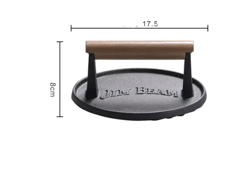 

Round Big BBQ Tool Cast Iron Wooden Handle Steak Plate Meat Press Grill Fried Meat Squid Fried Steak Barbecue Pressure Plate