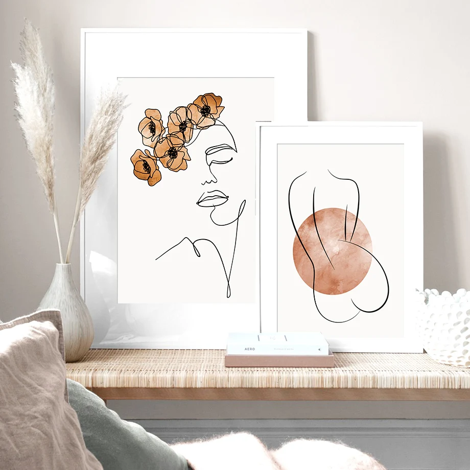 Абстрактная девушка цветок бабочка минималистская настенная Картина на холсте