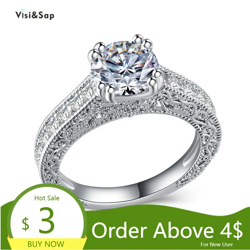 Visisap классический чистый цвет круглое циркониевое кольцо для леди из белого