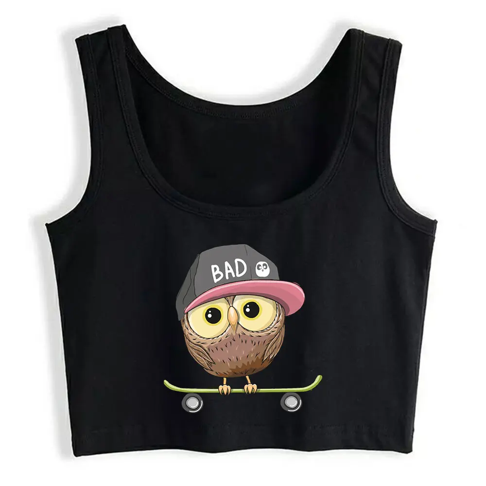 

Crop Top Owl Cap Inscription Skateboard Sexy Vintage Sleeveless Womens Tops blusas mujer de moda 2021 verano Gym Tank Top Women
